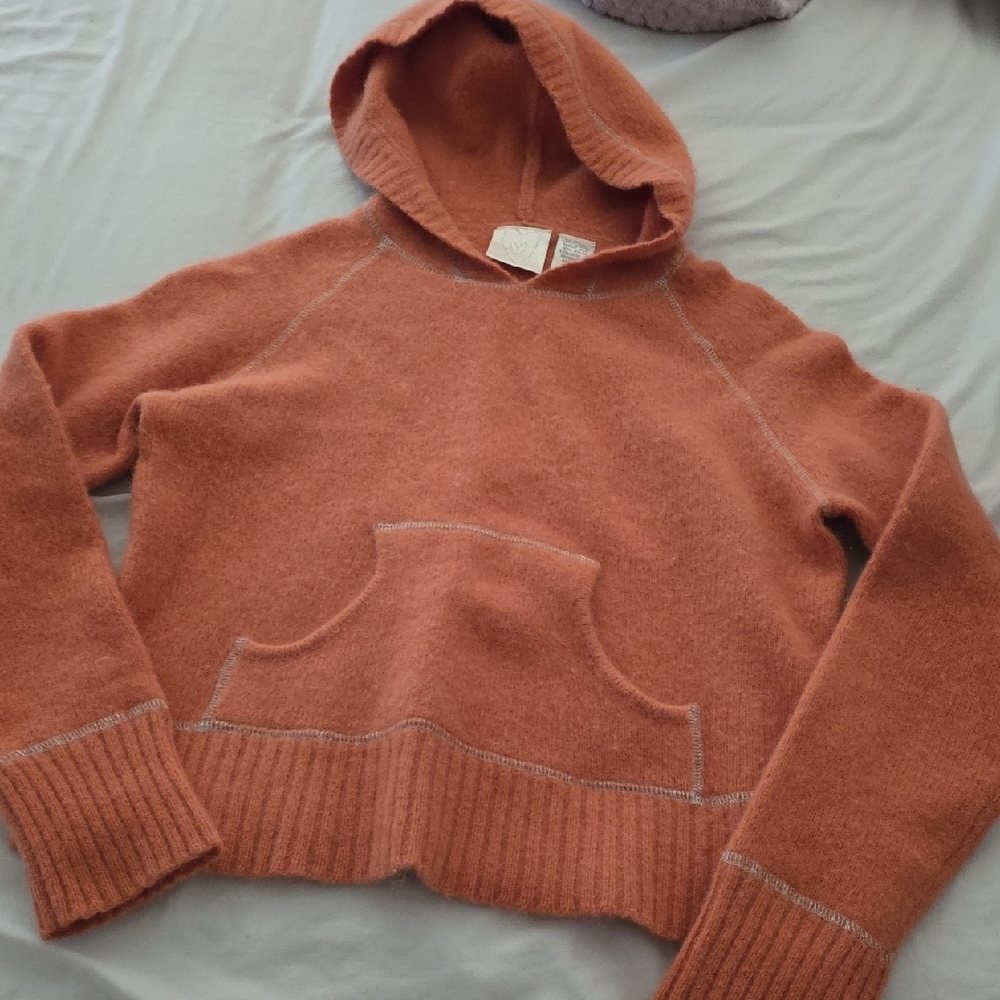 Cozy Hooded Women's Sweater in Rust Vintage Wool Rabbit Hair